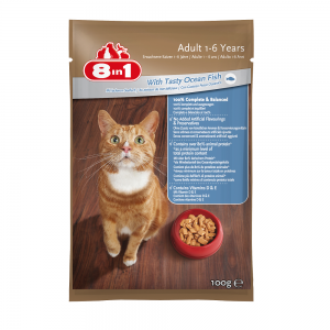 מזון רטוב (פאוץ’) מלא ומאוזן לחתולים בוגרים עם דגי ים