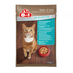 מזון רטוב (פאוץ’) מלא ומאוזן לחתולים בוגרים עם דג טונה