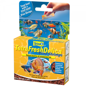 מזון חטיפים טבעי המכיל שרימפסים במצב ג'לי מתאים גם לדגי מים מלוחים